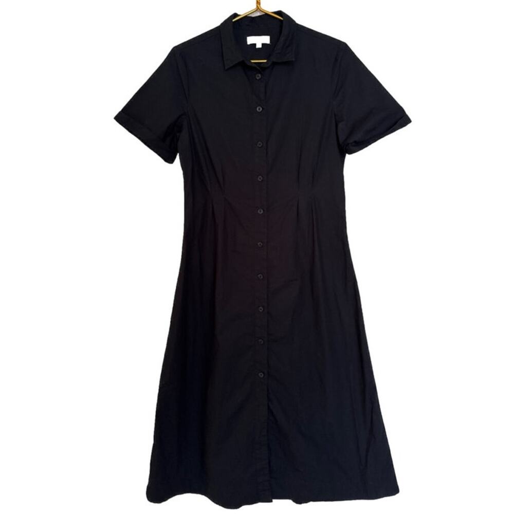Habitual Cotton Black Dress Short Sleeve Button Down Collar Women's Size Small
